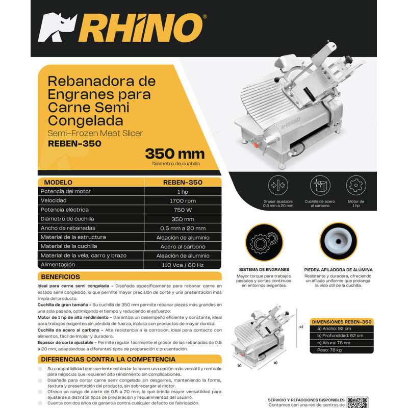 Rebanadora De Engranes Para Carne Semi Congelada Reben-350 Gris