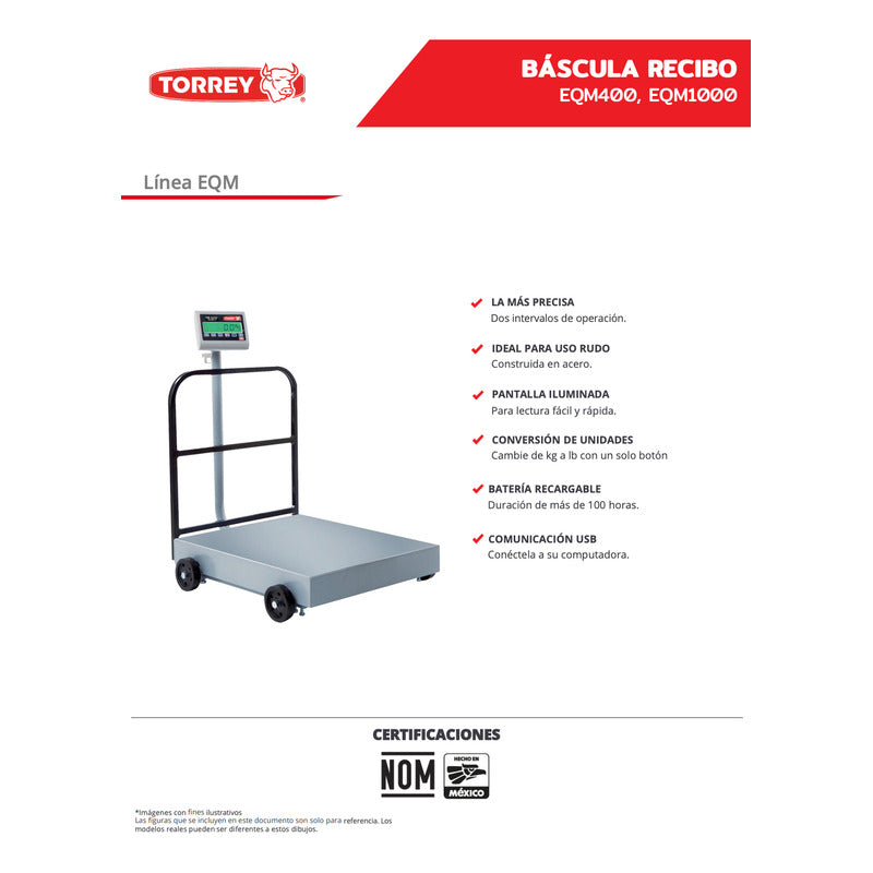 Báscula Digital De Plataforma Torrey Eqm-1000 Kg 73 X 95 Cm
