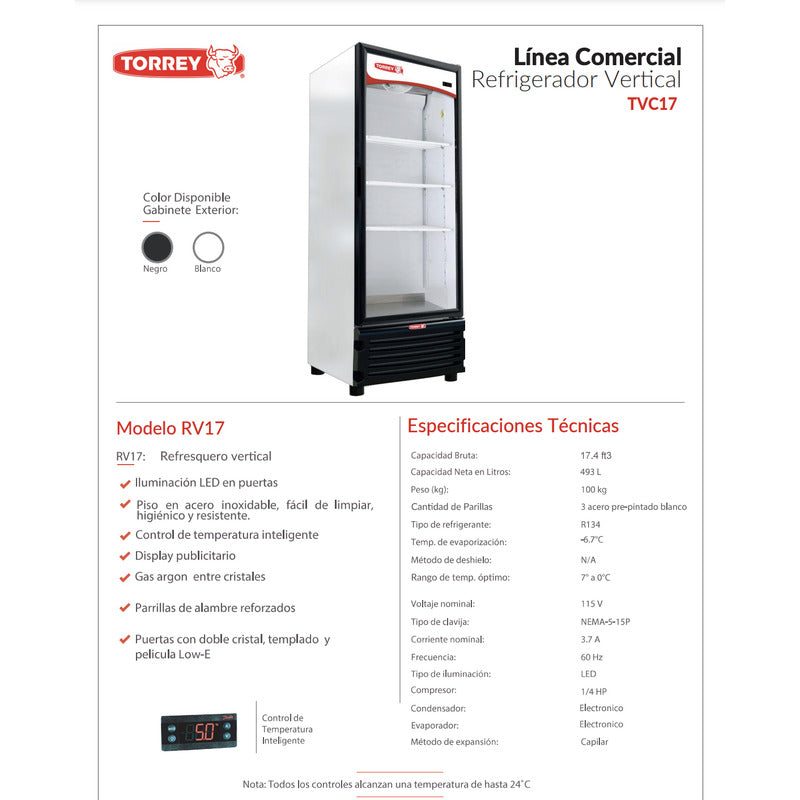 Refrigerador Comercial Torrey Tvc-17 Pies Blanco Reyfri
