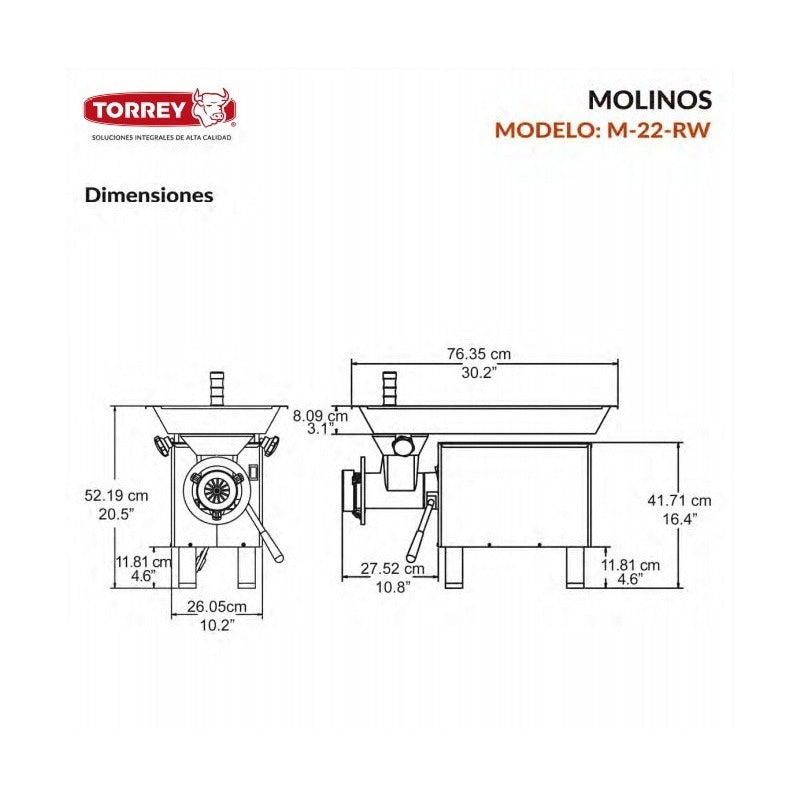 Molino Para Carne 1 Hp Torrey Modelo M-22 Rw Rbanda