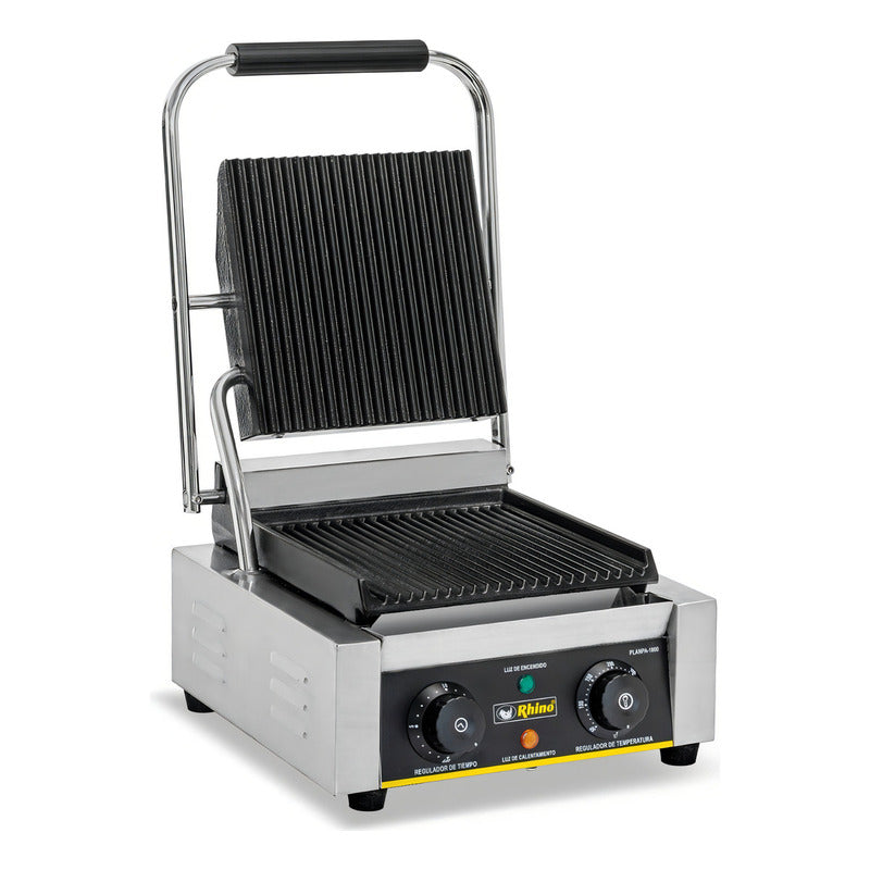 Plancha Eléctrica Panini Grill Rhino Planpa 1800w Color Gris Acero Inoxidable
