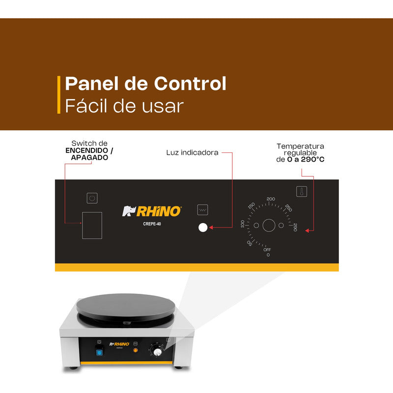 Crepera Eléctrica Rhino Crepe-40 2200w Termostato Ajustable Gris