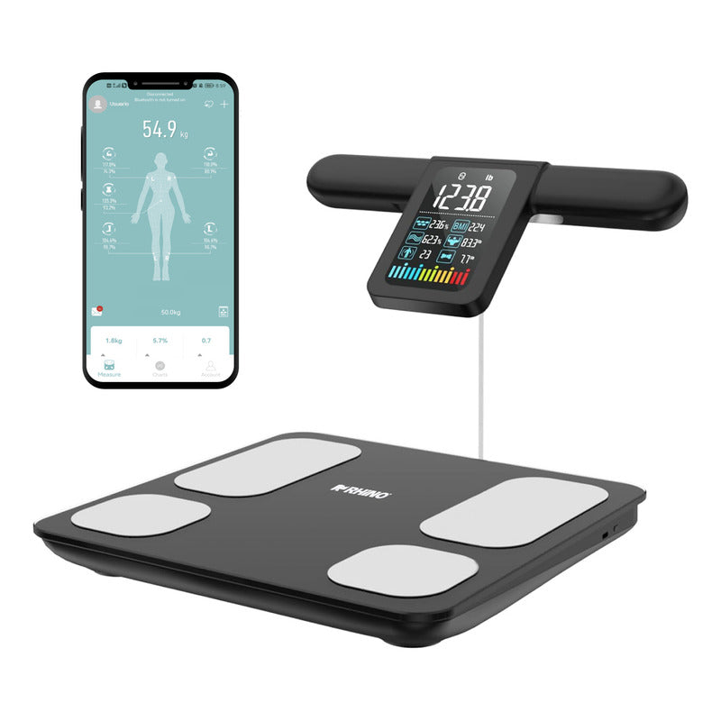 Bascula Digital Corporal 8 Electrodos Rhino Bioma-180kg App Negro