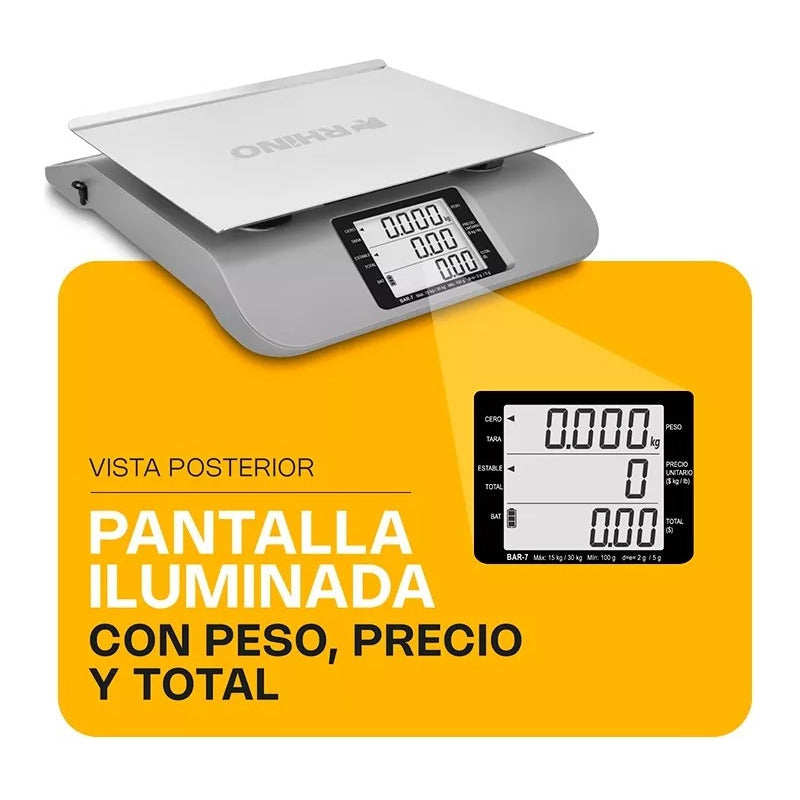 Báscula Eléctrica Digital Multifuncional 30 Kg Rhino Bar-7  Gris