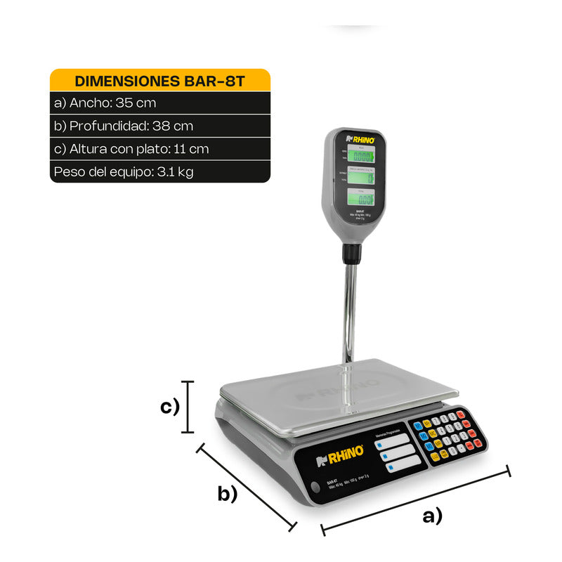 Báscula Comercial Digital Rhino Bar-8t 40kg Con Mástil