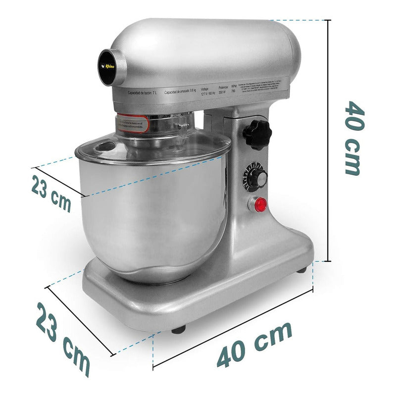 Batidora 7 Litros Bate Amasa Mezcla Rhino Bati-7 Color Gris Plata 60 Hz