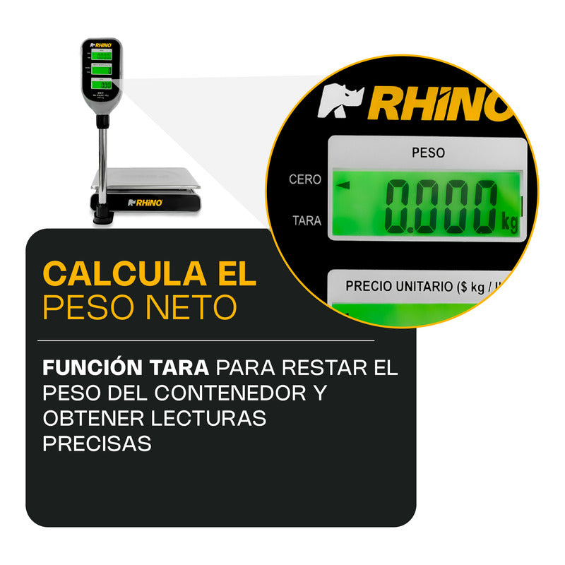 Báscula Comercial Digital Rhino Bar-8t 40kg Con Mástil