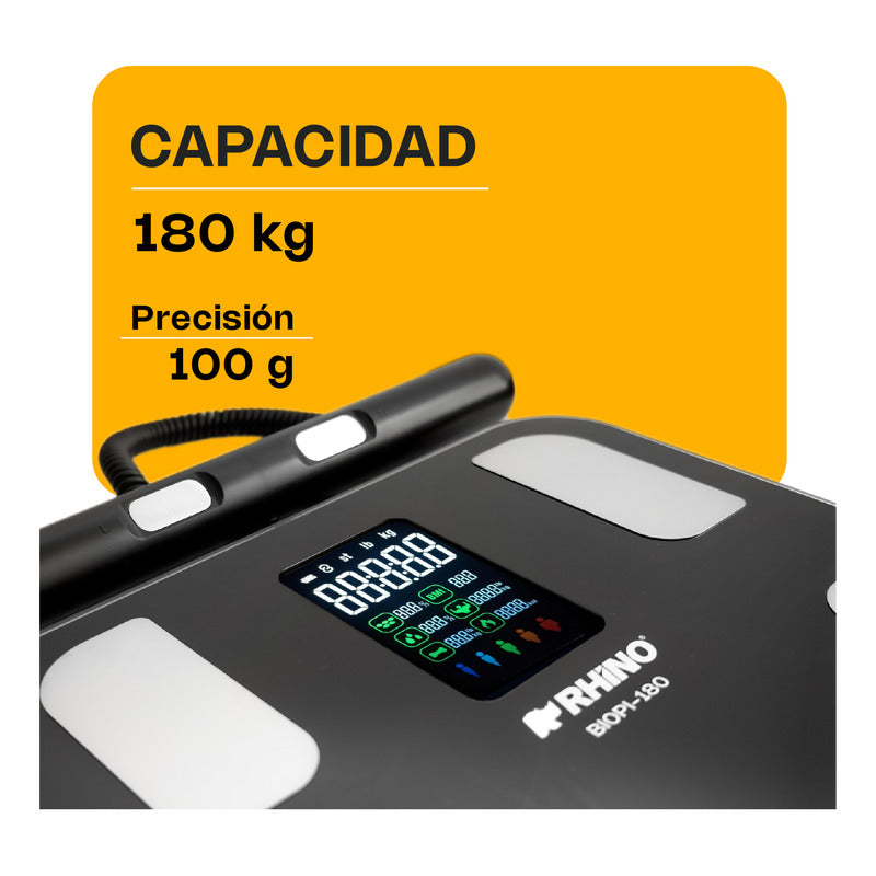Bascula Digital Corporal 8 Electrodos Rhino 180kg Con App Negro