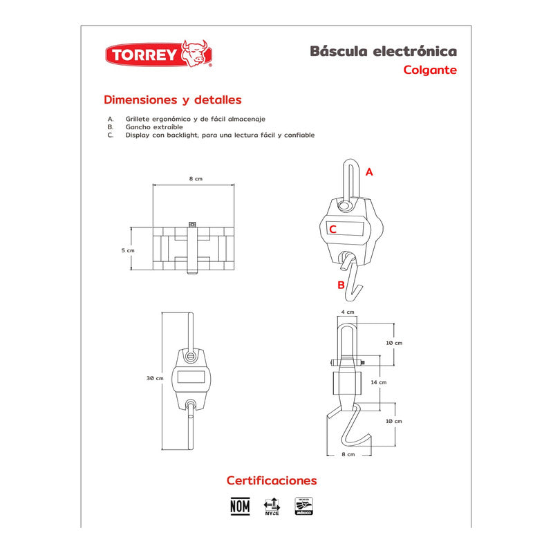 Báscula Industrial Digital Colgante Torrey Crs-300 300kg