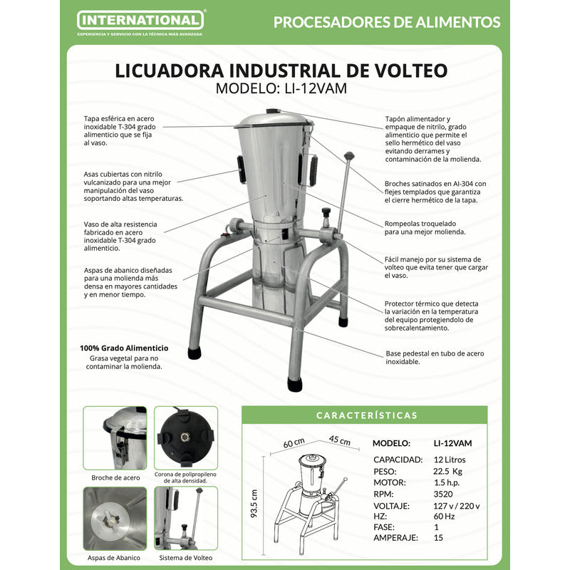 Licuadora Industrial International Li-12vam 12 Lts A. Inox Acero Inoxidable