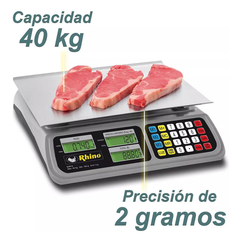 Báscula Comercial Digital Rhino Bar-8 40kg 33 cm X 23 cm Aluminio