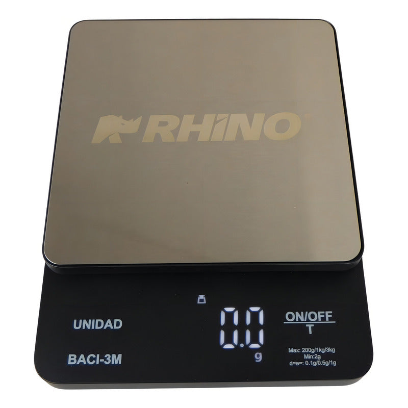 Báscula Digital De Precisión 3kg/0.1g Led Rhino Baci-3m Capacidad Máxima 5 Kg Color Negro 3 Kg