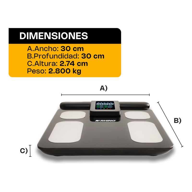 Bascula Digital Corporal 8 Electrodos Rhino Bioma-180kg App Negro