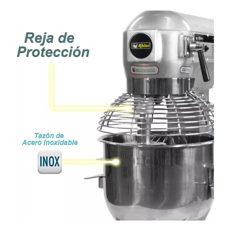 Batidora Planetaria Comercial Rhino Bati-10 Lts Amasa 1.5 Kg Gris 60 Hz