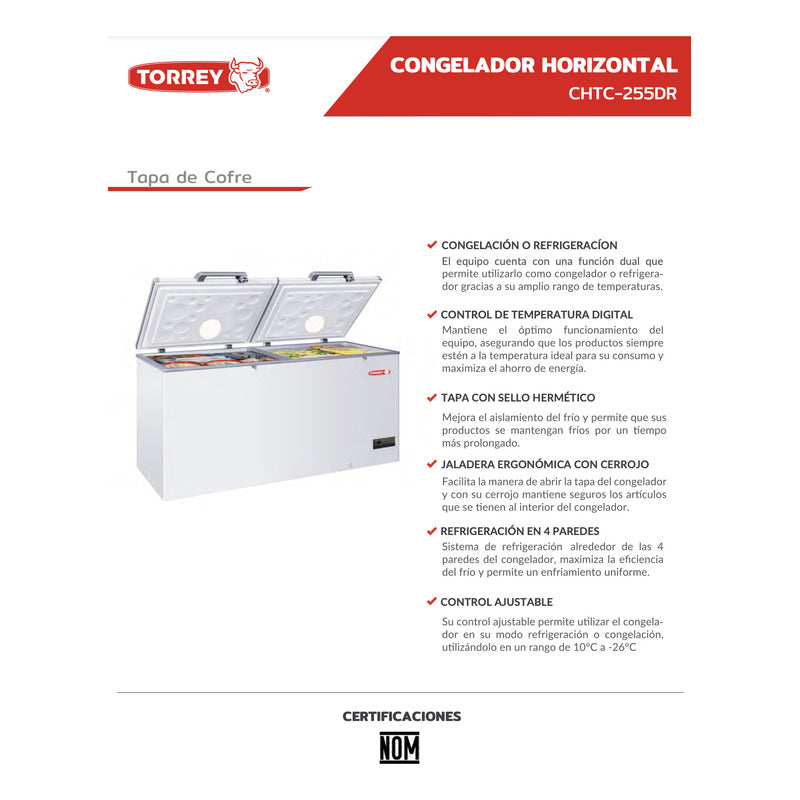 Congelador Horizontal Torrey Chtc-255dr Blanco 25ft³ Reyfri