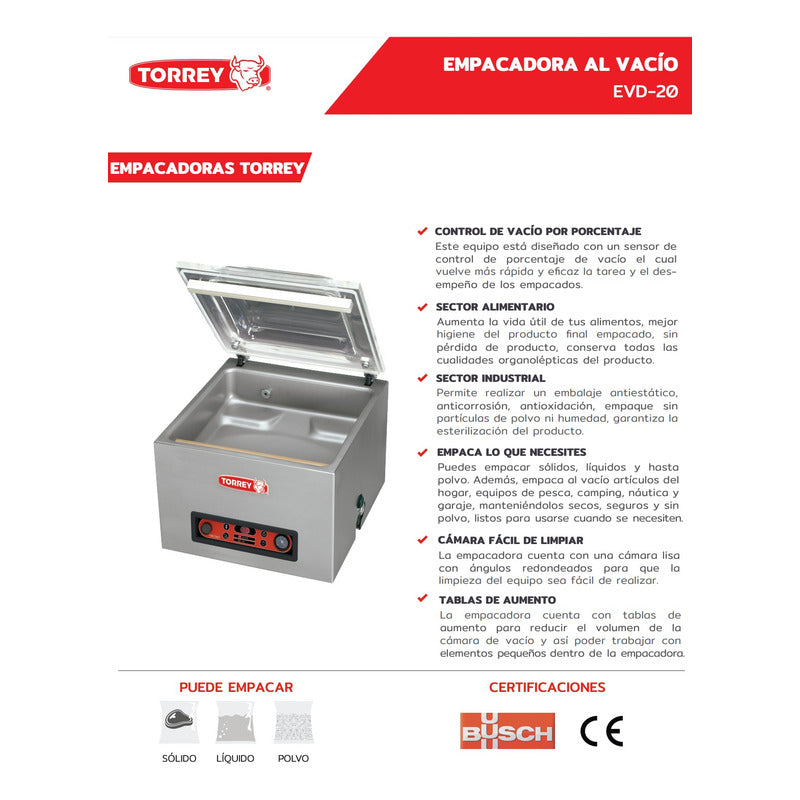 Empacadora Alto Vacio Torrey Evd-20 Bomba Busch