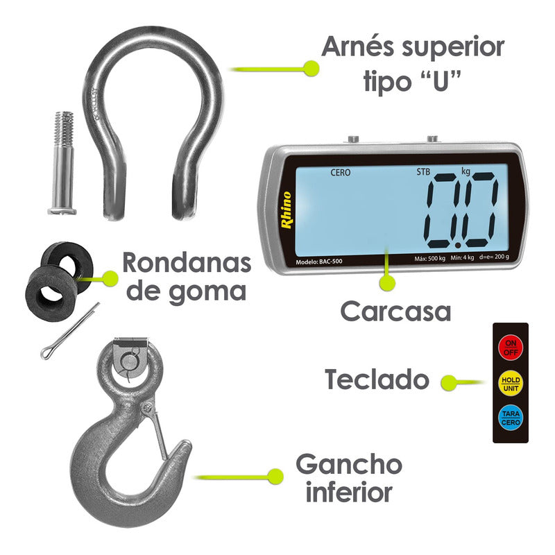 Báscula Comercial Digital Colgante Rhino Bac-500 500kg