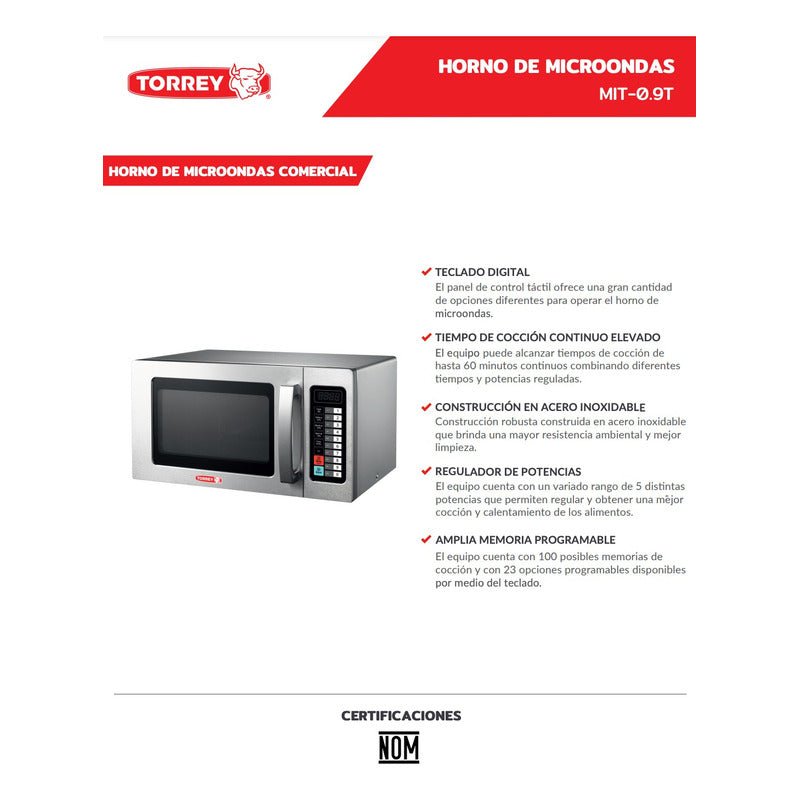 Horno De Microondas Torrey Mit-0.9 T  0.9 Pies