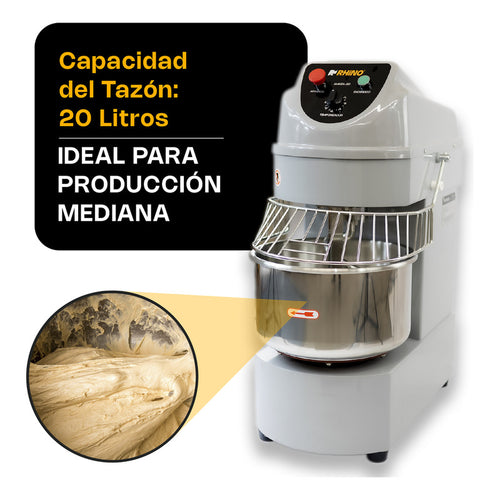 Amasadora Industrial Rhino 20 Lts. Tazón Acero Inoxidable