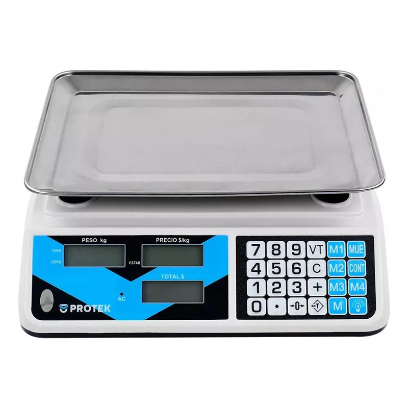 Báscula Comercial Digital Protek Bpk-40p 40 Kg 110 Vca Blanco/azul/negro