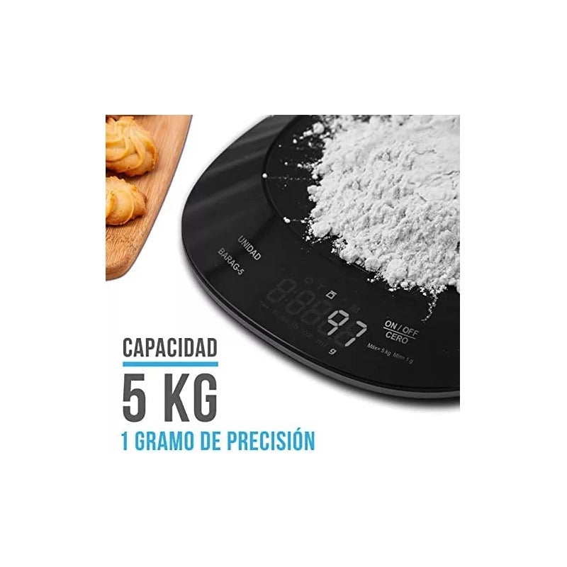 Báscula De Cocina Contra Agua 5 Kg Rhino Barag-5 Color Negro Negro