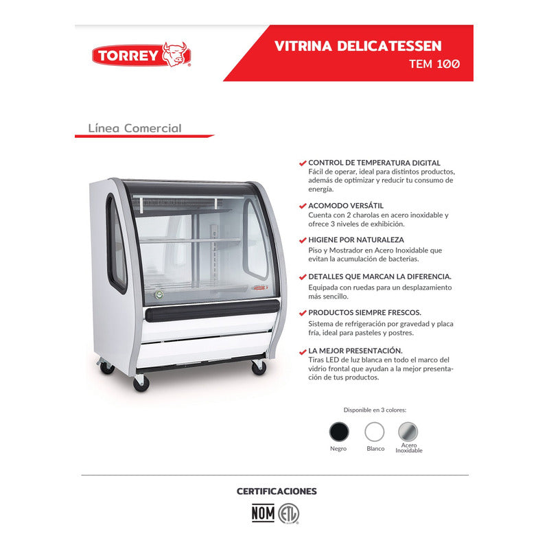 Vitrina Torrey Delicatessen Negra Vidrio Panorámico Tem-100n Curvo