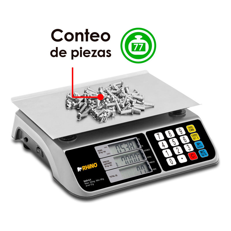 Bascula Electronica 20 Kg Con Puerto Usb Rhino + Cable Usb Gris