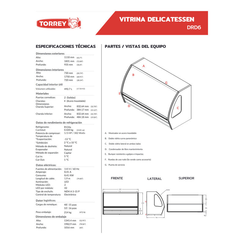 Vitrina Refrigerada Comercial Torrey Drd6-b 1.8 Mts. Reyfri Curvo