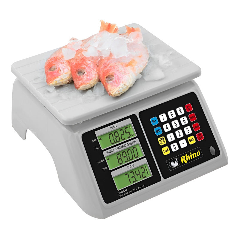 Báscula Comercial Digital A Prueba De Agua Rhino Barag-40 Kg Blanco