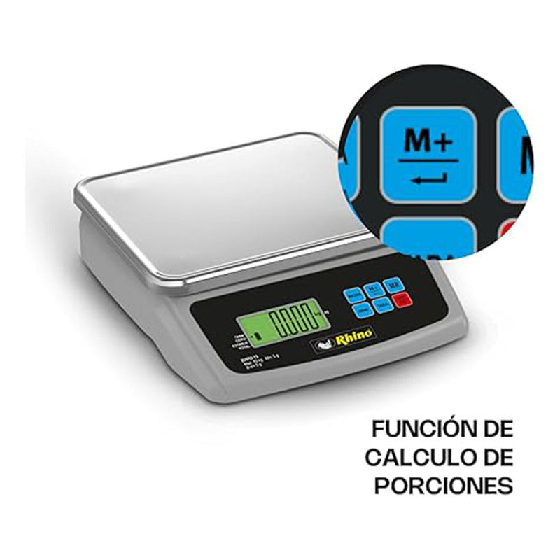 Báscula Electrónica Porcionadora Rhino 15kg/5g Bapo-15 5g Color Aluminio