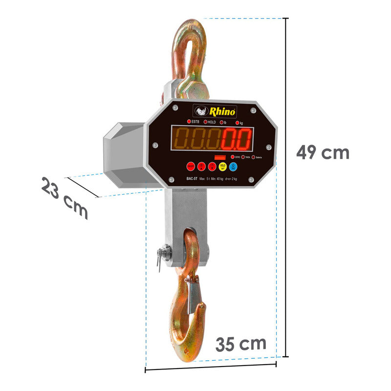 Báscula Electrónica Colgante Rhino Bac-5t 5000 Kg Con Control