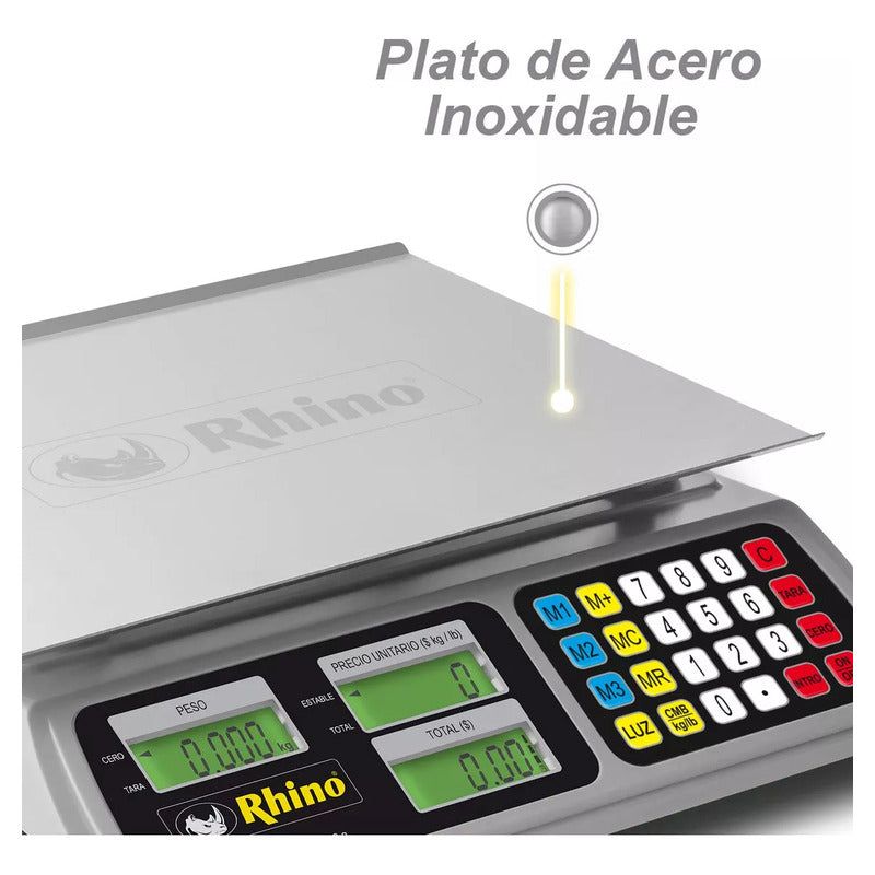 Báscula Comercial Digital Rhino Bar-8 40kg 33 cm X 23 cm Aluminio