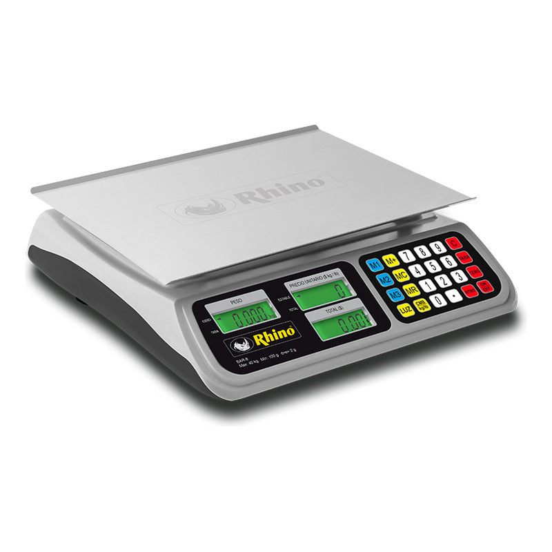 Báscula Digital Peso-precio Para 40kg Rhino Bar-8 Recargable Pantalla Iluminada Aluminio