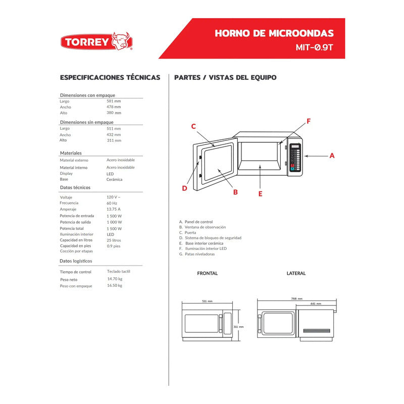Horno De Microondas Torrey Mit-0.9 T  0.9 Pies