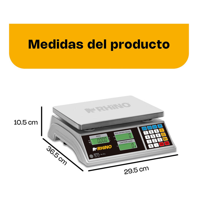 Báscula Contadora Digital Rhino Baco-30 Kg 28 cm X 23.5 cm