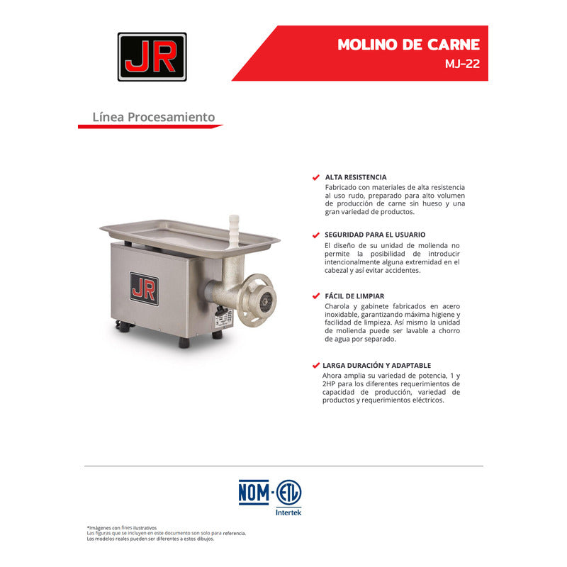 Molino De Carne Torrey Mj-22 1 Hp 115 V Profesional