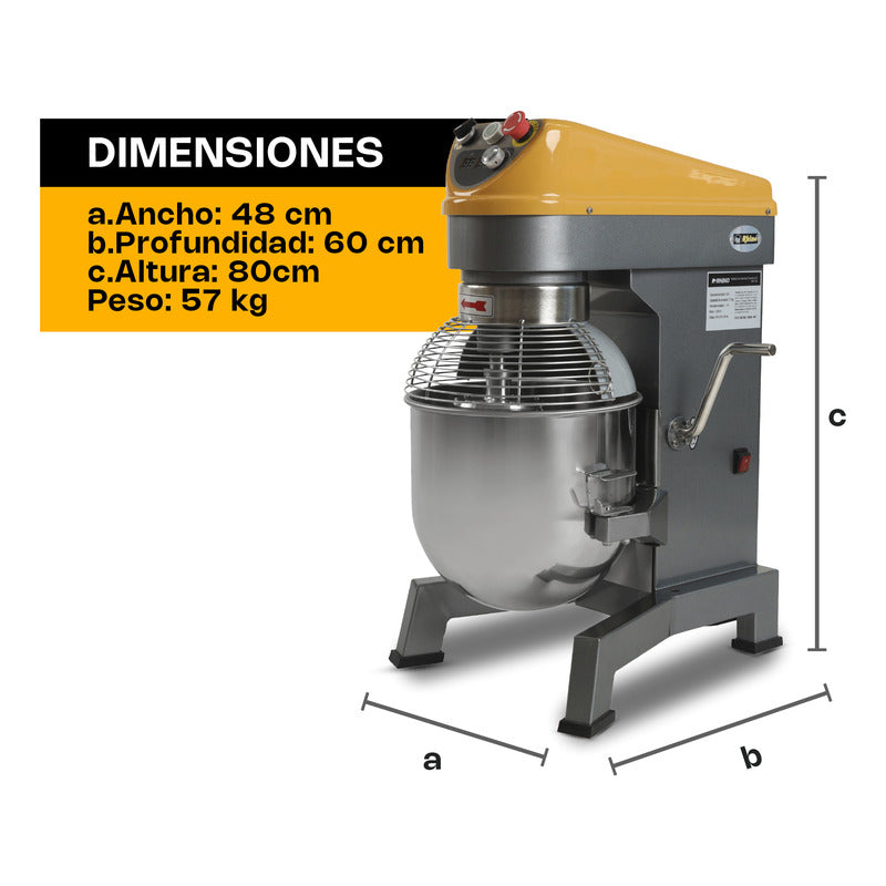 Batidora Planetaria Industrial Rhino Bati-20x Amasado 7.5kg Amarillo 60 Hz