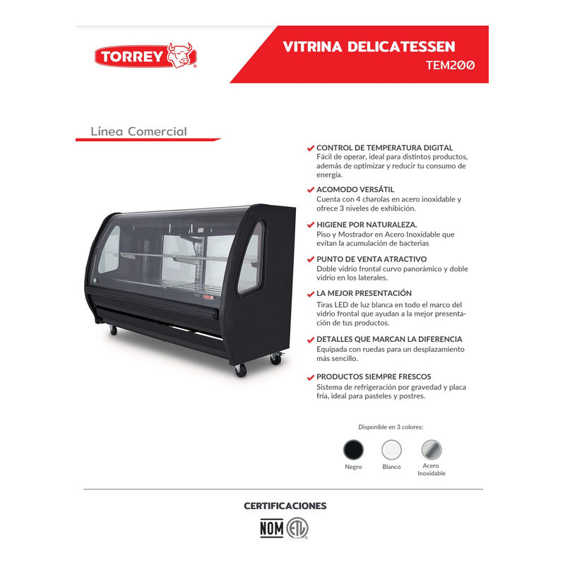Vitrina Torrey Delicatessen Blanca Vidrio Panorámico Tem200b Curvo