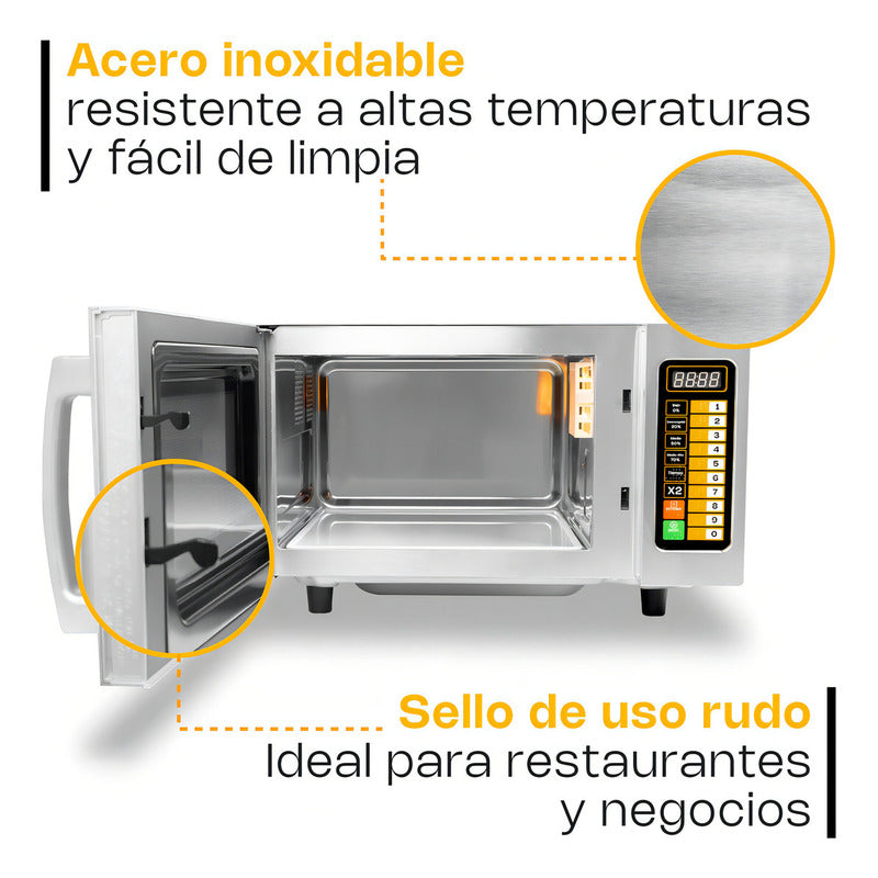 Microondas Industrial Digital Rhino Homic-09d 1000w 0.9 Ft Inoxidable 5 Niveles Potencia Descongelar Certificado Nom Panel Braille