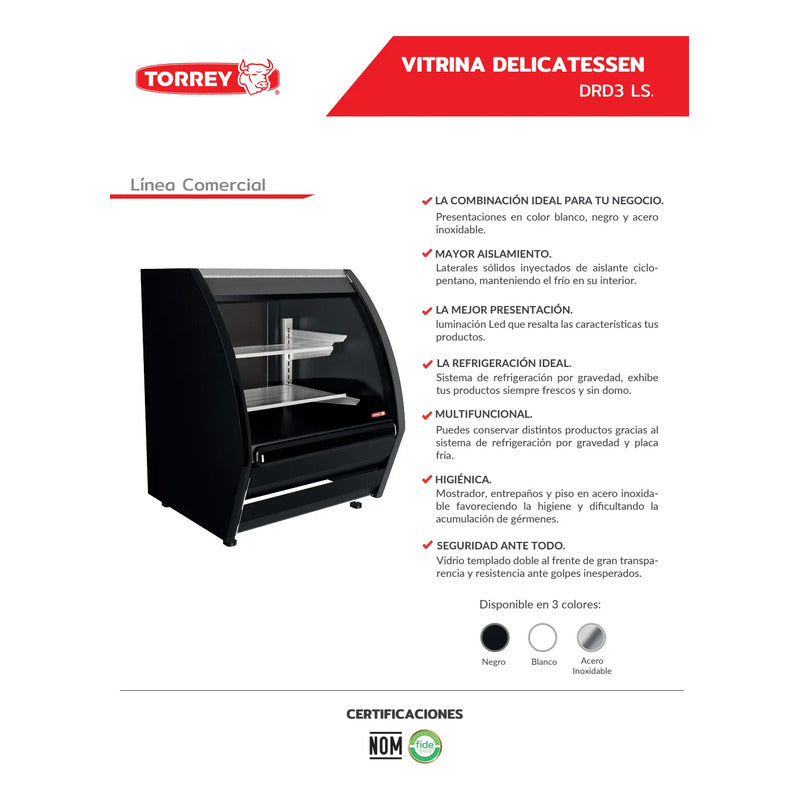 Vitrina Refrigerada Cremera Torrey Drd3lsn 2°c A 10°c Reyfri Curvo