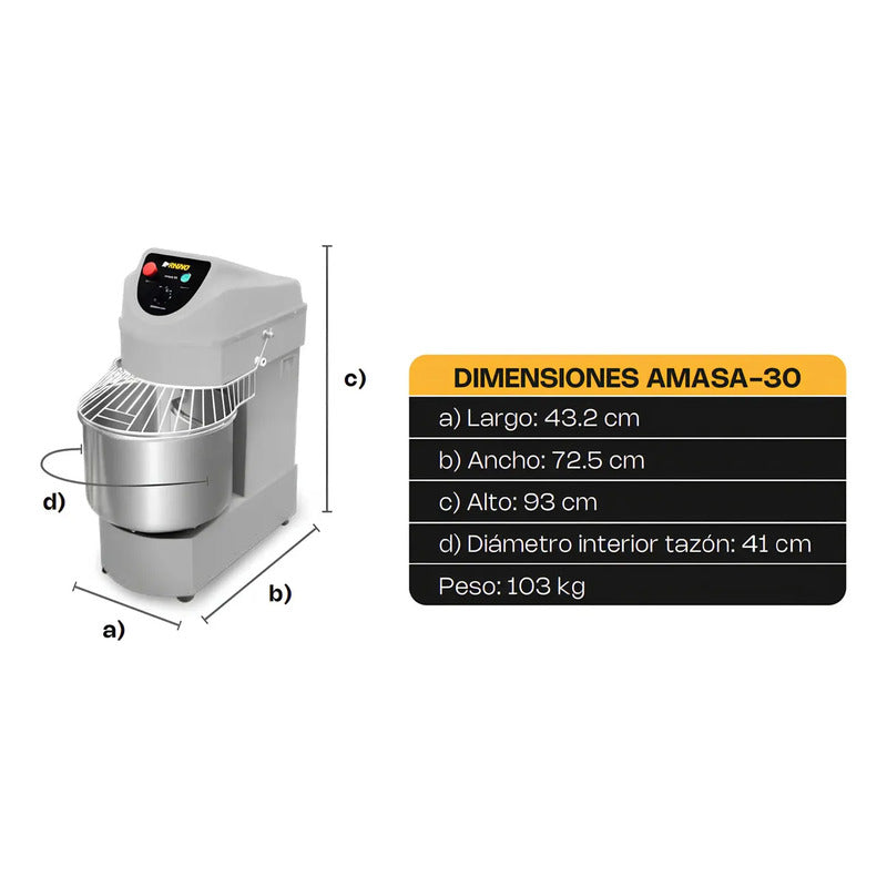 Amasadora Comercial Rhino Amasa-30l 2hp Capacidad 13kg 60min