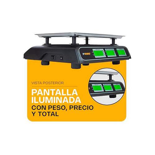 Bascula Comercial 40kg /5g Charola Acero Fija Rhino Barcom-40 Color Negro