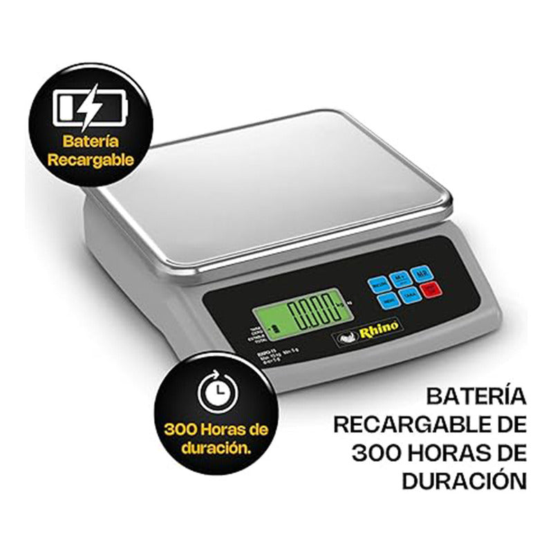 Báscula Electrónica Porcionadora Rhino 15kg/5g Bapo-15 5g Color Aluminio