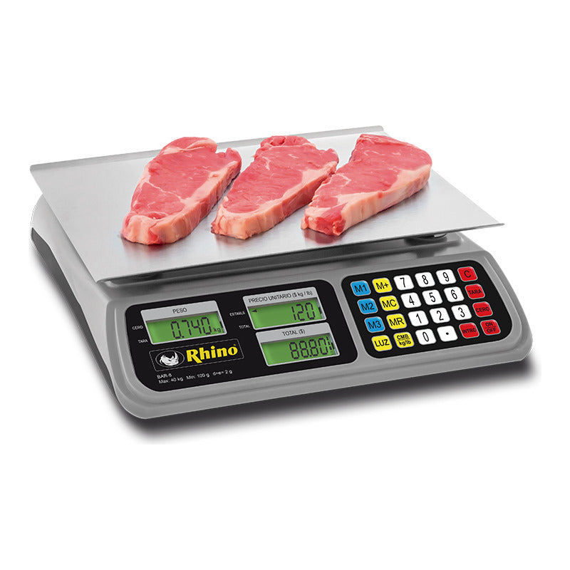 Báscula Comercial Digital Rhino Bar-8 40kg 33 cm X 23 cm Aluminio