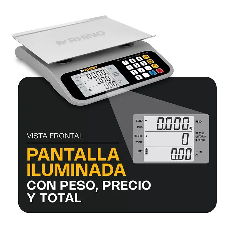 Báscula Eléctrica Digital Multifuncional 30 Kg Rhino Bar-7  Gris