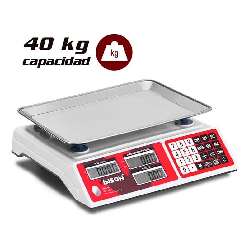 Báscula Comercial Digital Vinson Vins-40 40kg 33 cm X 24 cm Rojo