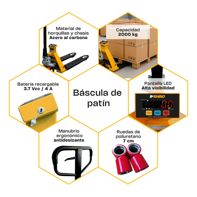 Báscula De Patín Rhino Bapat-2t 2000kg Con Control Remoto Amarillo