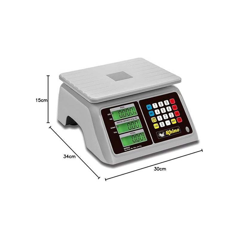 Báscula Comercial Digital A Prueba De Agua Rhino Barag-40 Kg Blanco