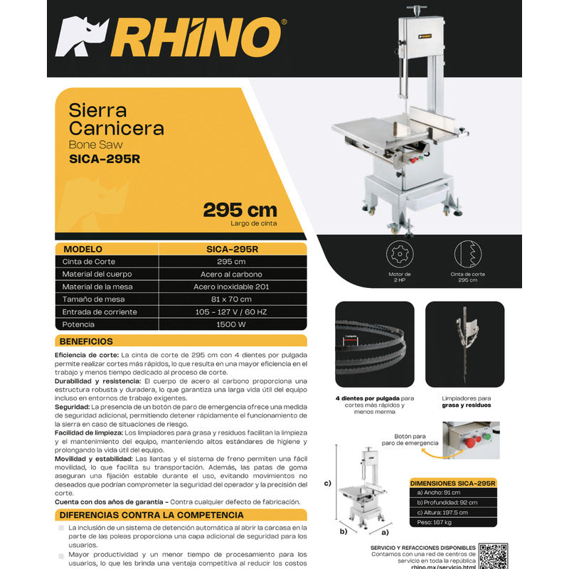 Sierra Carnicera Rhino Acero Inoxidable Sica-295r
