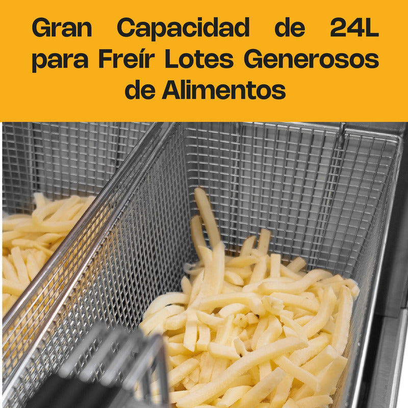 Freidora Industrial De Gas Natural Rhino® 24 Litros A. Inox Gris